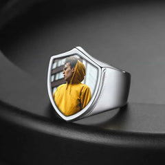 Anel de sinete com escudo personalizado, presente memorial com foto para homens e mulheres