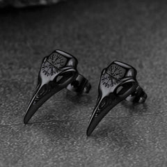 Brincos de pino com caveira Viking Raven e runa Viking com Vegvisir Viking para homens e mulheres