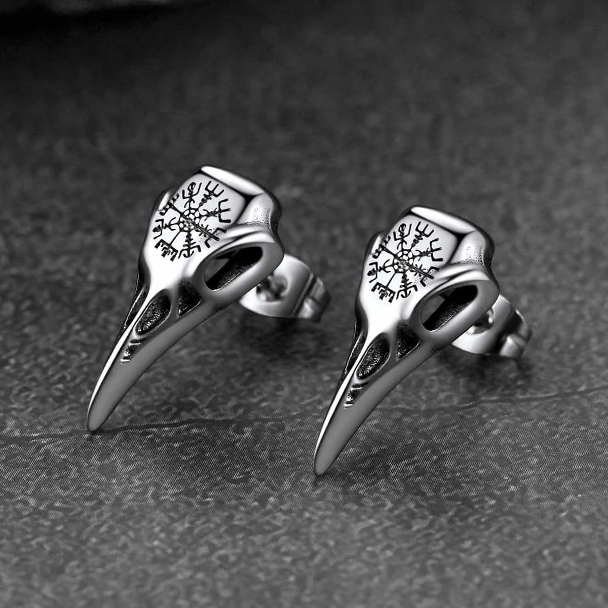 Brincos de pino com caveira Viking Raven e runa Viking com Vegvisir Viking para homens e mulheres