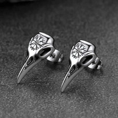 Brincos de pino com caveira Viking Raven e runa Viking com Vegvisir Viking para homens e mulheres