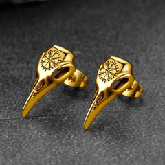 Brincos de pino com caveira Viking Raven e runa Viking com Vegvisir Viking para homens e mulheres