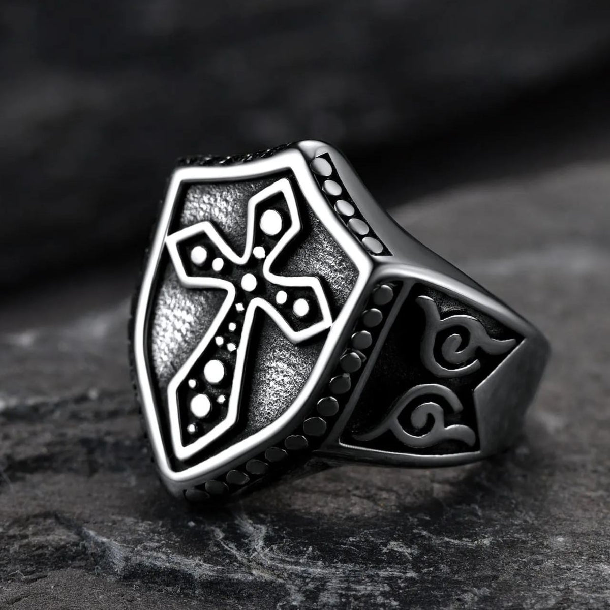 Shield Crusader Templar Cross Stainless Steel Ring Men