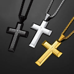 Colar de cruz com oração do Senhor cristão para homens