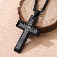 Colar de cruz com oração do Senhor cristão para homens