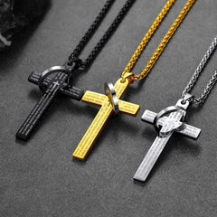 Colar com cruz e anel de oração do Senhor Halo para homens
