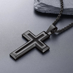 Christliche Halskette mit schwarzem Emaille-Kreuz-Anhänger für Herren und Damen