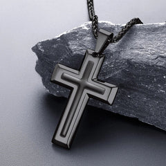 Christliche Halskette mit schwarzem Emaille-Kreuz-Anhänger für Herren und Damen