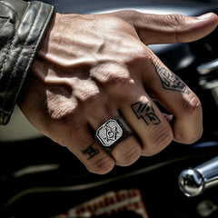 Square Masonic Signet Ring Runes Men