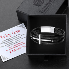 Mehrlagiges geflochtenes Lederarmband mit christlichem Kreuz