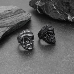 Anel de motociclista punk de aço inoxidável com esqueleto de caveira