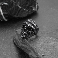 Anel de motociclista punk de aço inoxidável com esqueleto de caveira