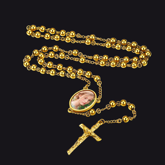 Personalisierte Rosenkranz Perlen Kreuz Halskette Bild Frauen Männer