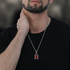 Gothic Kristall Rubin Drachenklaue Halskette Herren