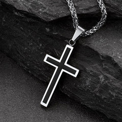 Colar de cruz de esmalte preto cristão para homens e mulheres