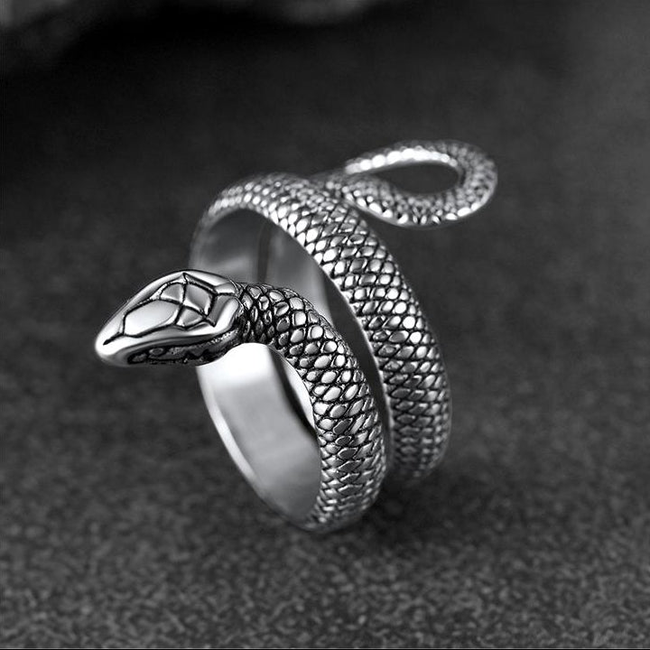 Punk Coiled Snake Stainless Steel Ring Men Women