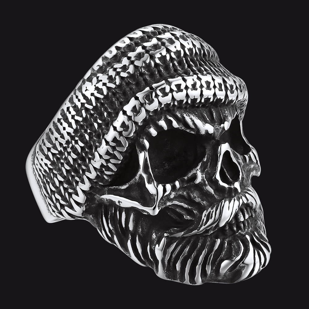 Anel de motociclista punk de aço inoxidável com esqueleto de caveira