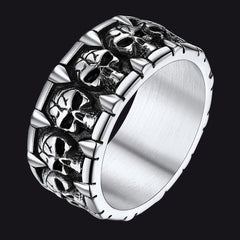 Anel de sinete gótico de ônix preto com caveira masculina