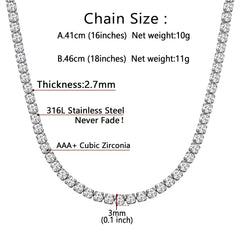 Tenniskette mit Zirkonia-Diamantschliff, für Herren und Damen