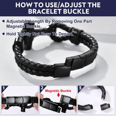 Pulseira de couro trançado Viking Thors Hammer Mjolnir para presente