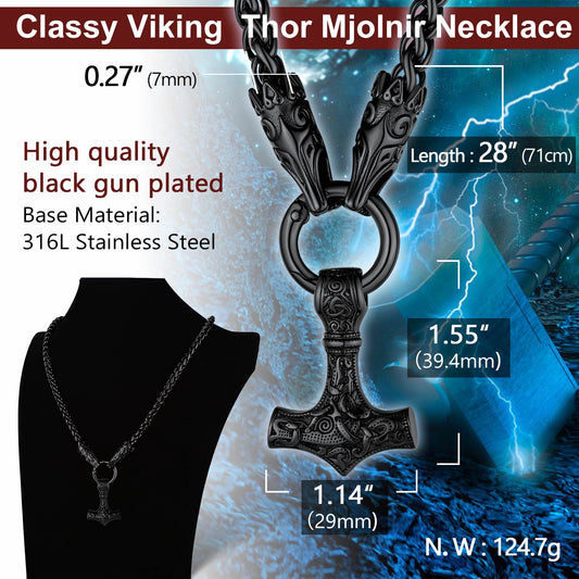 Viking Thors Hammer Mjolnir Halskette Männer Wolf Kette