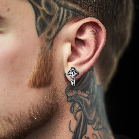 Irish Celtic Knot Cross Stud Earrings For Men