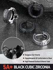 Creolen aus Sterlingsilber mit Wikinger-Runen und schwarzem Zirkonia für Herren