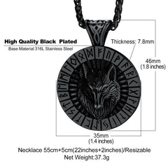 Wikinger-Wolfsmedaillen-Halskette mit Runenschmuck für Männer