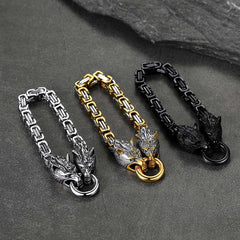 Pulseira de presente com corrente e cabeça de lobo viking
