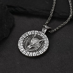 Wikinger-Wolfsmedaillen-Halskette mit Runenschmuck für Männer