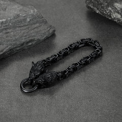 Pulseira de presente com corrente e cabeça de lobo viking
